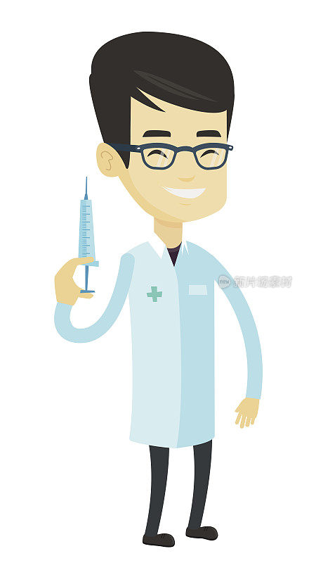 Doctor holding syringe vector illustration